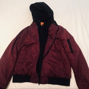FOREVER 21 RED & BLACK HOODIE - WINDBREAKER JACKET